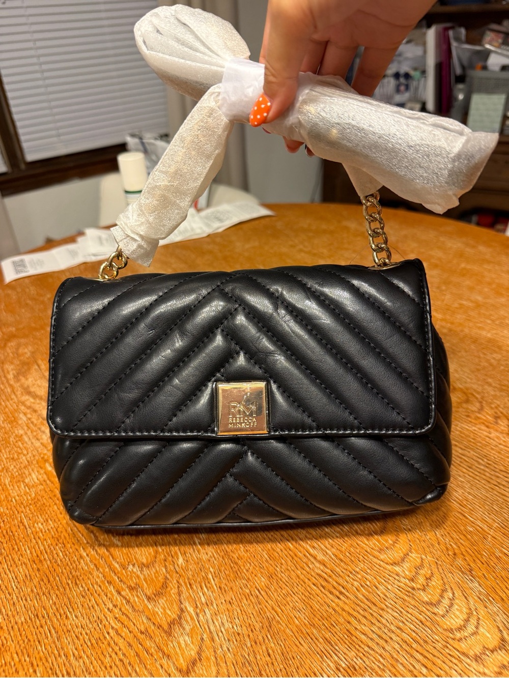 Rebecca Minkoff Black Quilted Chevron Leather Crossbody with Gold Hardware